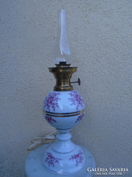 Antik Hollóházi porcelán asztali lámpa petroleum lámpa megoldással igazi kuriózum nagy méretű 56 cm