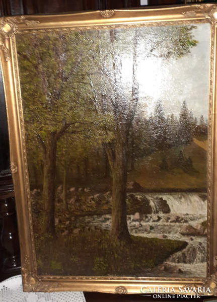 Antique forest landscape with stream 59x79