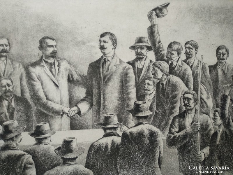 Vagyóczky k. : István Várkonyi and achim l. András' party unites 1906 - marked, etching (37.5x28cm)