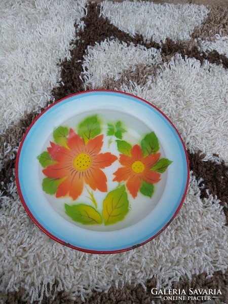 Gyönyörű  Budafoki virágos zománcos Zománcozott tányér mélytányér Gyűjtői darab