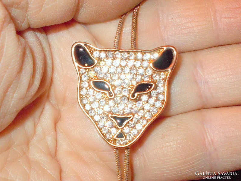 Swarovski crystal tiger head rosé gold gold plated vintage necklace 80 cm