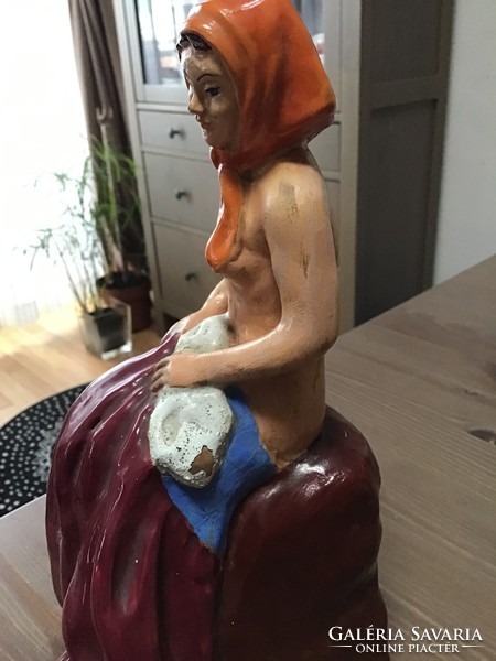 Old glazed ceramic statue with small flaw, marked