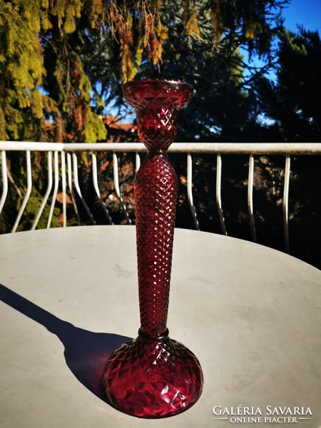 Burgundy crystal candle holder, 32 cm
