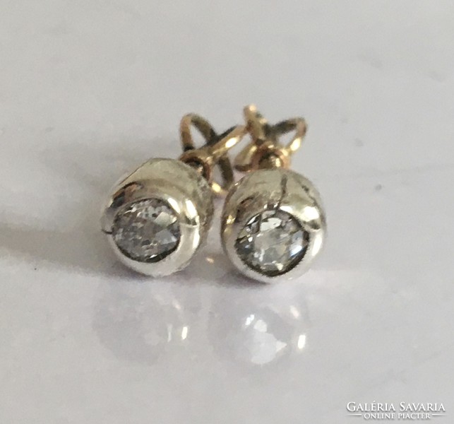 Antique Gold Silver Button 0.20 ct Diamond Earrings