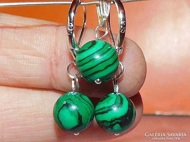 Malachite mineral sphere earrings and pendant set