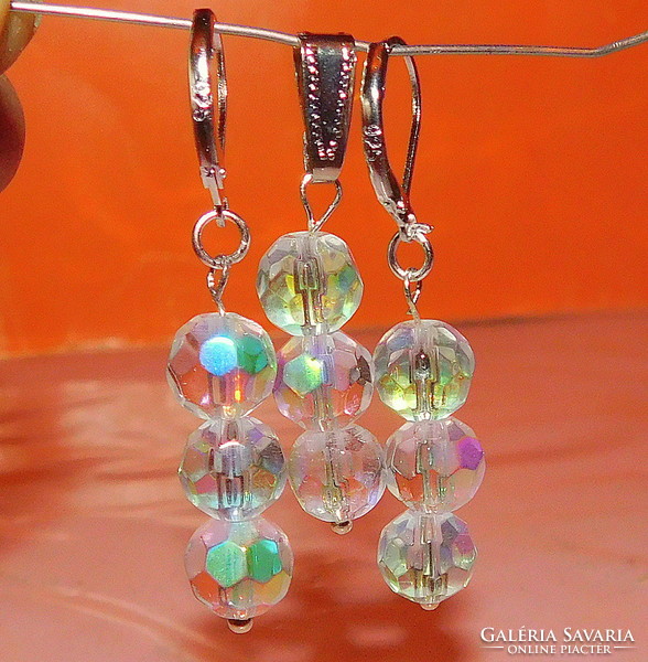 Aurora borealis - northern light pearl earrings and pendant set
