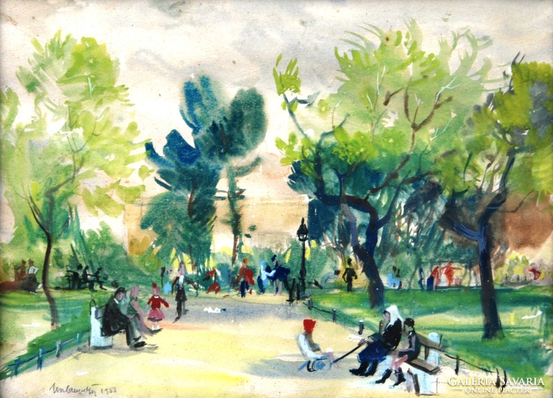 Mosshammer György (1911-1970): Városligetben, 1953 - festmény, eredeti keretében