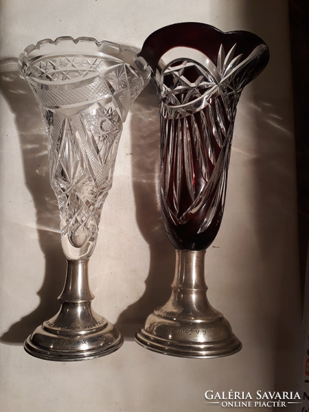 2db kristály váza ezüst talppal , Győr, 1942