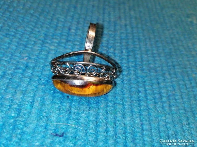 Old Russian Cast Amber Stone Ring (212)