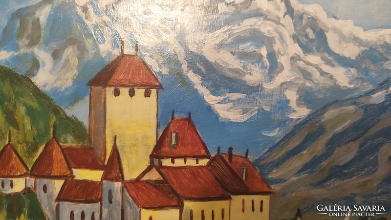 (K) landscape / castle painting by v jann with frame 54x43 cm