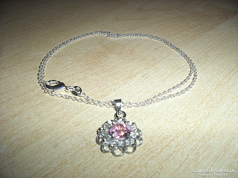 Pink zirconia stone artistic Tibetan silver necklace