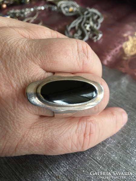 Silver ring with onyx stone