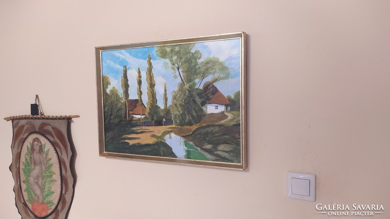 (K) Váczy János tanyavilág festmény 58x43 cm kerettel