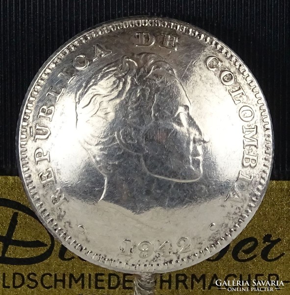 1A331 Kolumbia 10 centavos ezüst kanál bross féldrágakővel díszített 1942