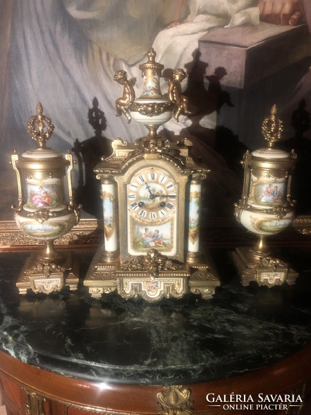 French Napoleon Sevres Fireplace Clock Set (Antique)