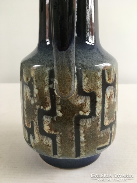 Retro, német, mid-century modern VEB Haldensleben égetett mázas füles kerámia váza