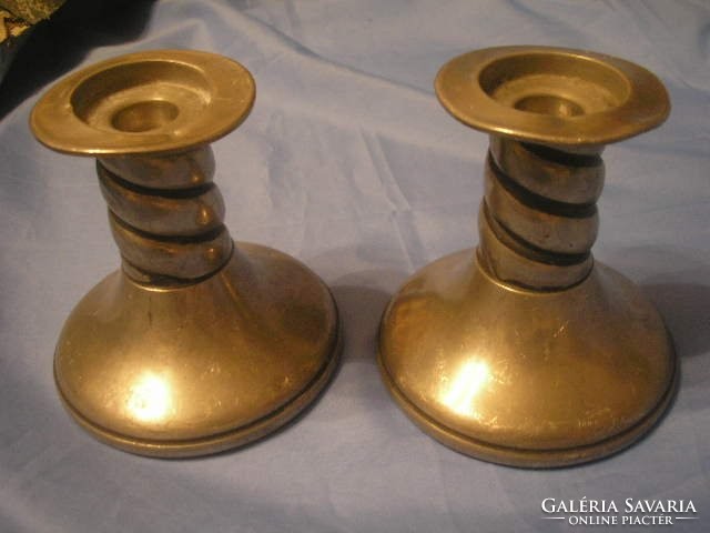 N2 Antique Masterpiece Tin Candle Candle Holder Norwegian Marked Heavy Pair for Sale with Foot Protection