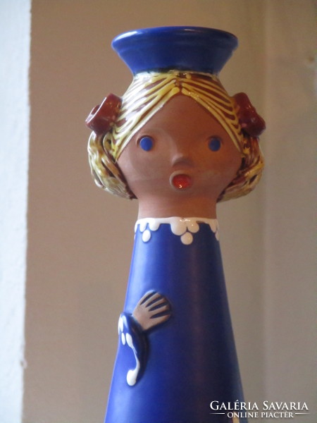 Csodálatos  régi mázas kerámia lány figura hibátlan szép állapotban 27 cm