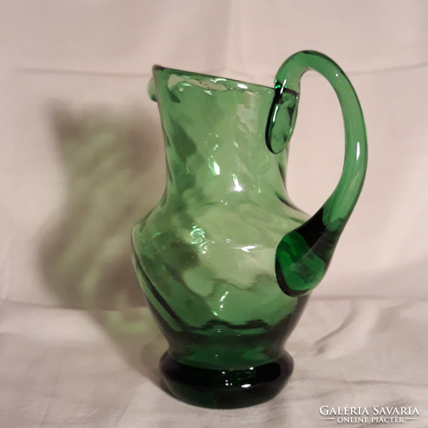 Twisted green glass jug with spout