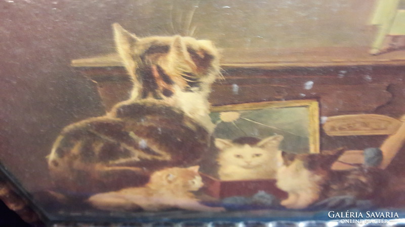 Antique kitten oil print, cat image