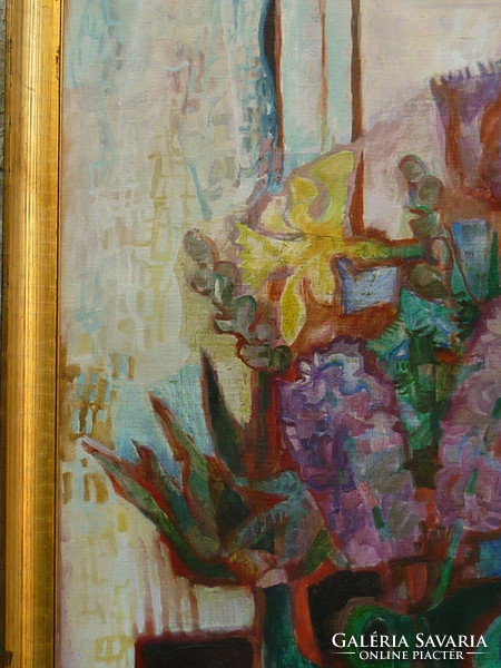 Eladó Munkácsy-díjas Túry Mária: Tavaszi csendélet című olajvászon, Képcsarnokos festménye