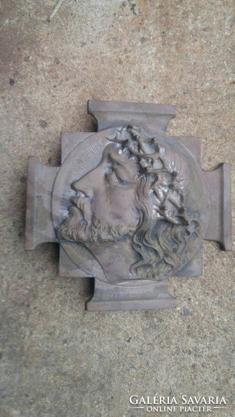 Kuriózum ! Ritka Eredeti 1800  Antik Bronz  Jézus 23cm öntvény kép  plakett nem öntöttvas