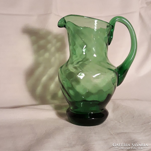 Twisted green glass jug with spout
