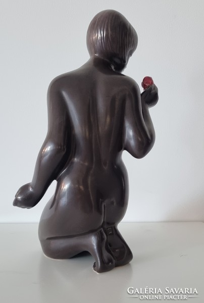 Impressive art deco female nude ceramic artwork, mid-century design / 41 cm