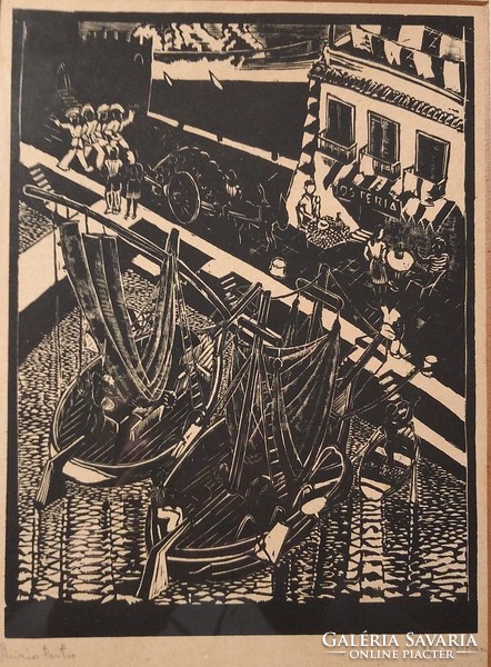Dr. Székelyudvarhelyi Kováts Ferenc: "Anzio Porto" -részletgazdag linómetszet 1939-ből