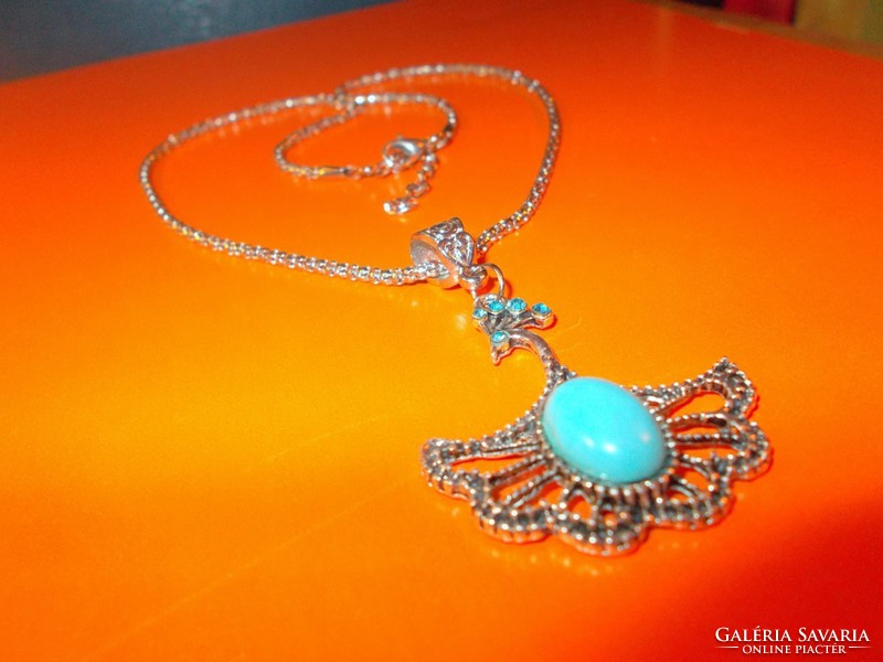 Peacock turquoise mineral stony Tibetan silver necklace