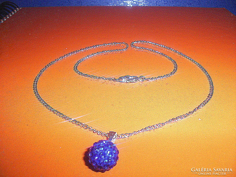 King blue glitter sphere pearl tibetan silver necklace
