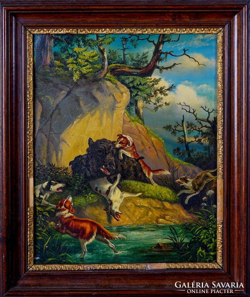 Unknown painter, hunting scene, 1872