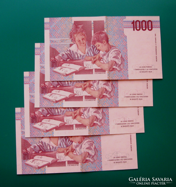 1 000 ₤ - Olasz lira - 4 db sorkövető - bankjegy  - M. Montessori