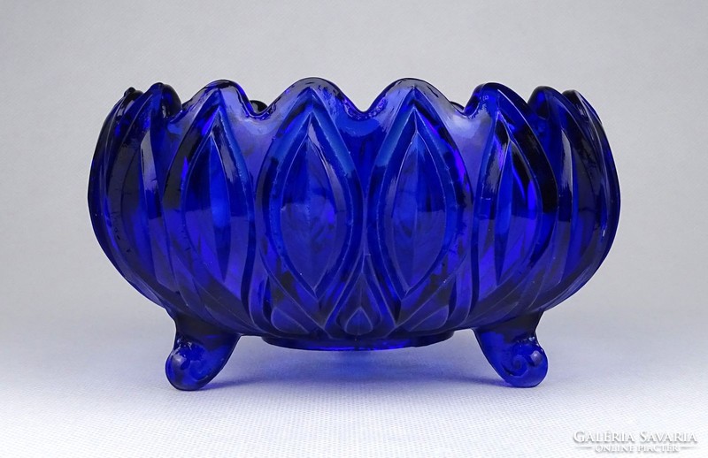 1G338 blue colored mid century glass serving bowl with sugar bowl 14 cm