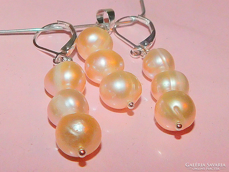 Champagne champagne luster real pearl earrings and pendant set