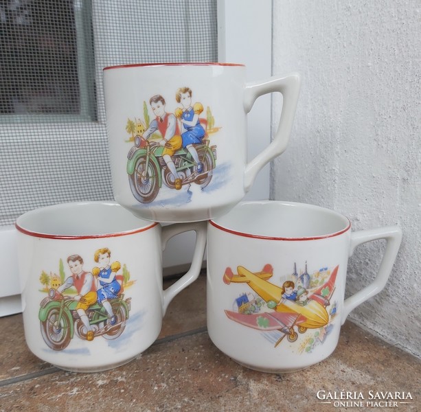 Rare zsolnay iris porcelain cluj-Napoca flying motorcycle figure child mocha mug nostalgia