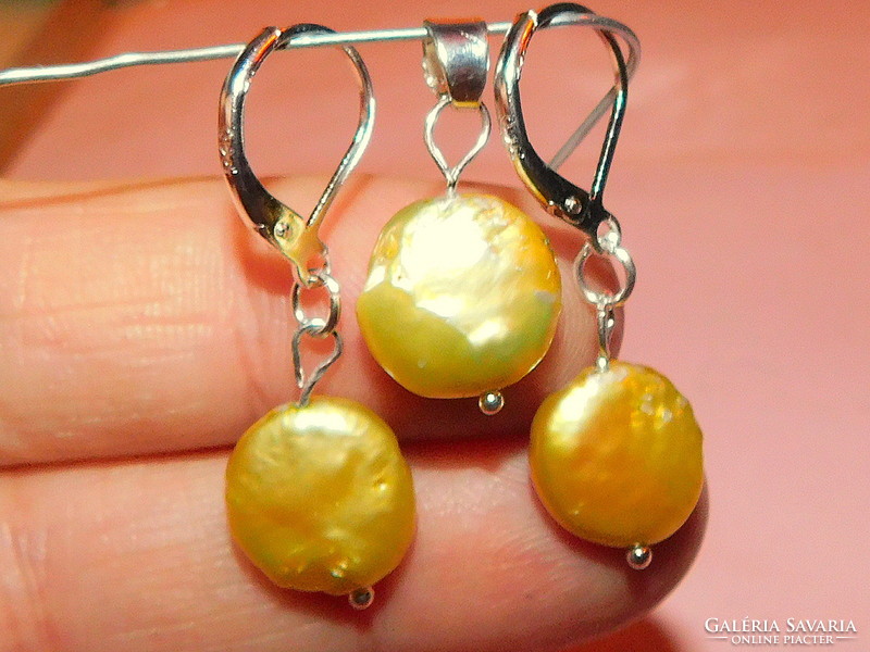 Eosin shiny Japanese biwa genuine pearl earrings and pendant set