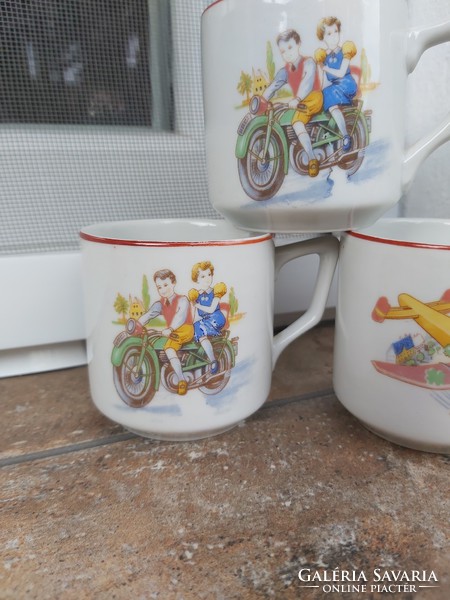 Rare zsolnay iris porcelain cluj-Napoca flying motorcycle figure child mocha mug nostalgia