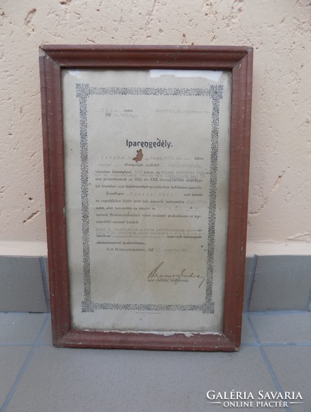 Antique industrial license for the sale of milk in a glazed picture frame 24.5 * 37 cm