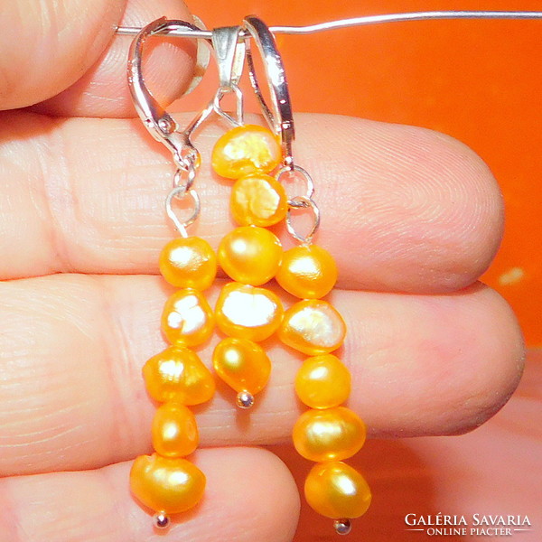 Sun yellow real pearl earrings and pendant set