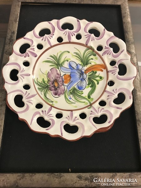 Painted-glazed ceramic wall bowl with openwork decoration. Xx.Szd second half. Fracture-free condition