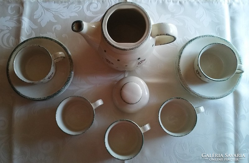 Jelzett, fajansz kávés / cappucinos készlet vidéki stílusban (1+5-6)