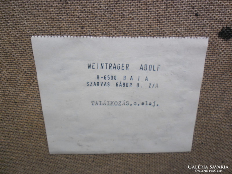 Weintrager Adolf (1927-1987) Találkozás c. olaj-farost alkotása, utolsó műveinek egyike. Kerettel.