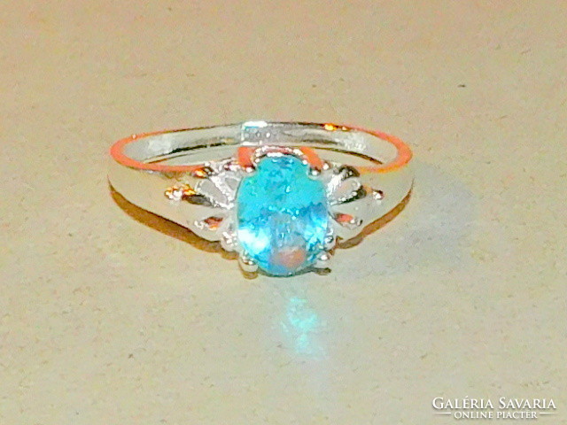 Aquamarine blue crystal stone white gold filled ring 8