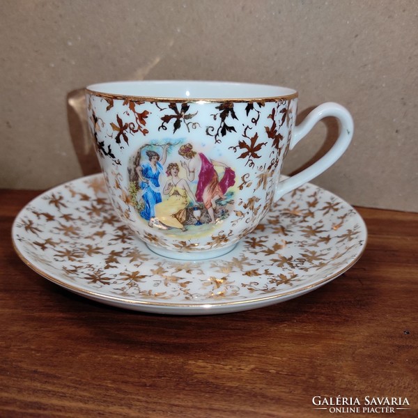 Kézzel festett gyönyörű, aranyozott cseh porcelán teáskészlet