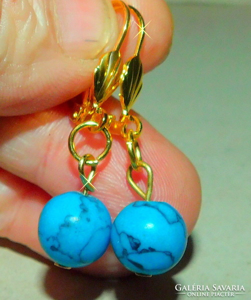 Turquoise mineral sphere with gold gold filled earrings