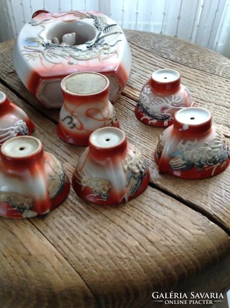 Old Japanese hand-painted dragon drink set with special glass!