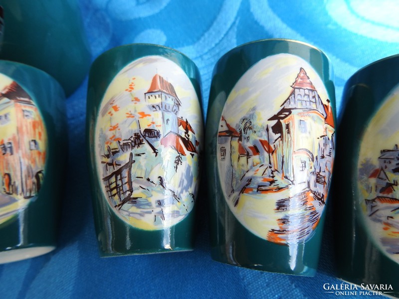 Cafaggiolo hand painted liqueur set with landscapes