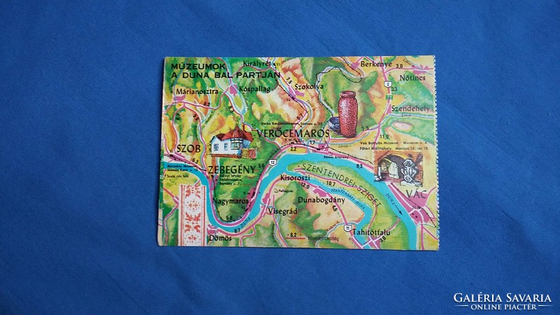 Régi képeslap: múzeumok a Duna bal partján