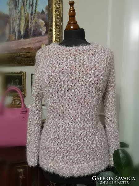George 40-42-es 3D effekt fonalas kötött pulóver, rózsaszín-szürke